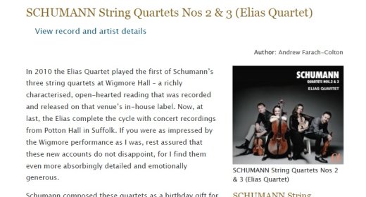 Gramophone - Schumann & Elias String Quartet