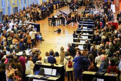 50 pianos have sounded in unison under the command of Labèque sisters